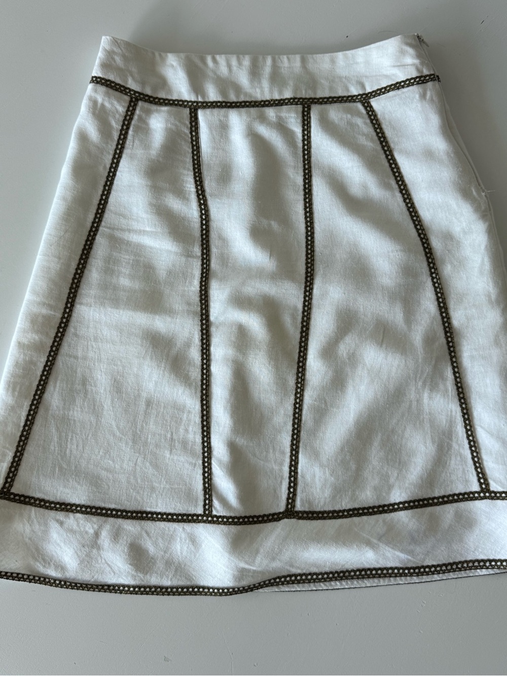 White Mini Skirt with Brown Contrast Trim